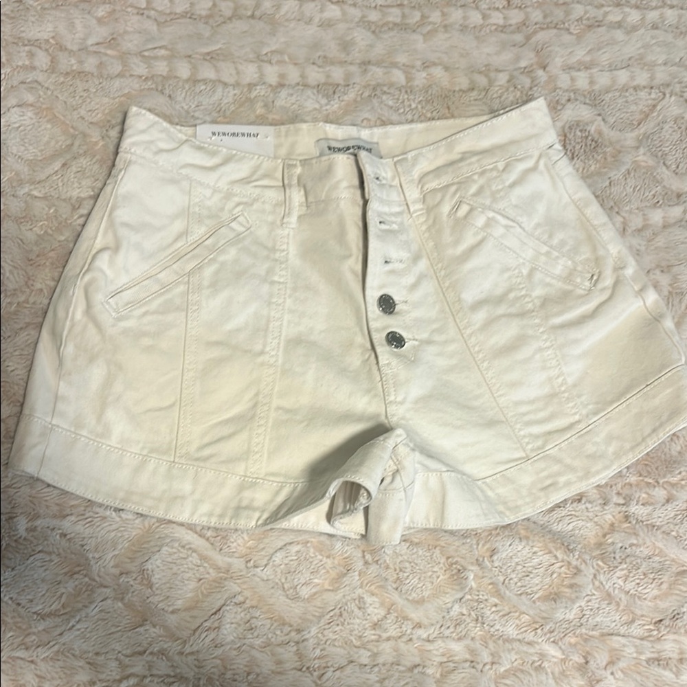 WeWoreWhat Cream High Waist Shorts with Relaxed Fit